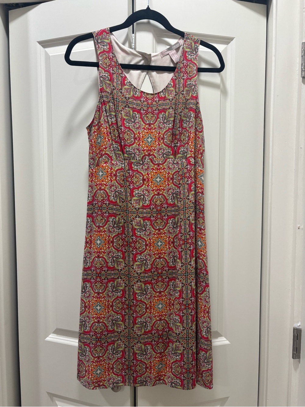 Forever 21 Retro Pink and Orange Geometric Print Sleeveless A-line Midi Dress M